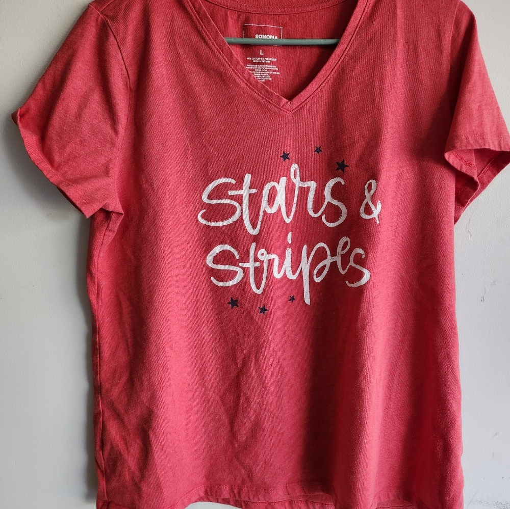 Sonoma Red Stars & Stripes Tee Size L WOMENS